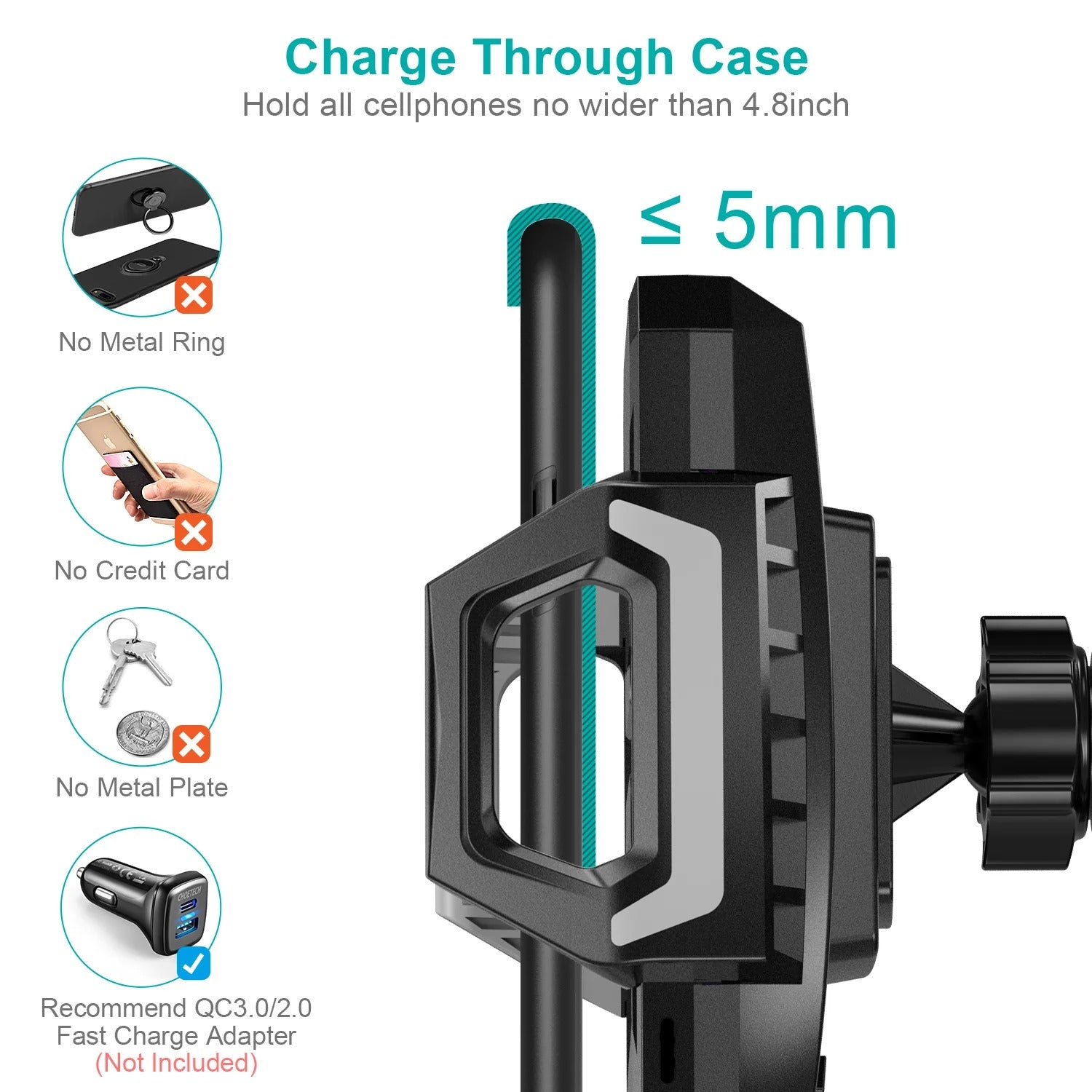Choetech 15W Wireless Car Charging Stand T521-F-101ACBK