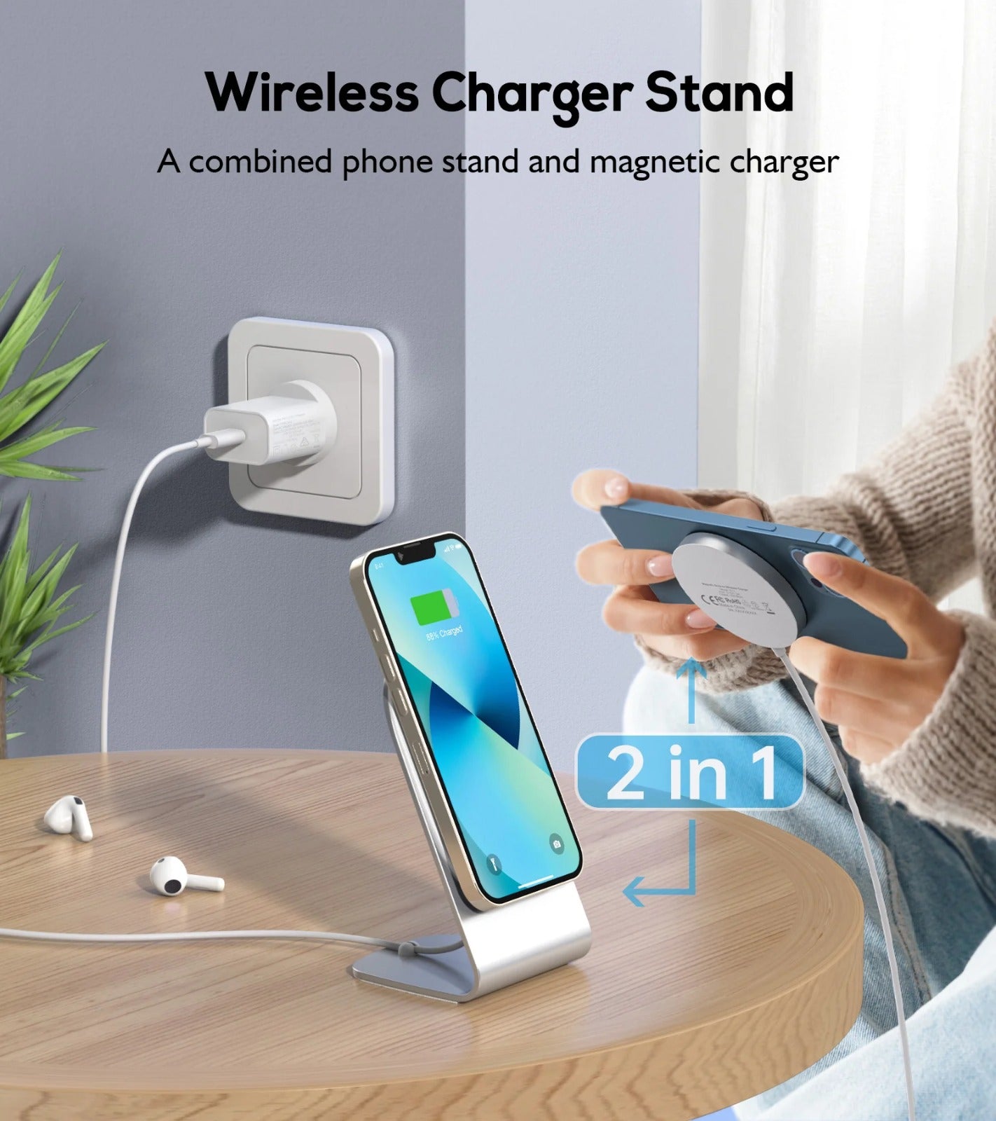 Choetech Magnetic Wireless Charger + Stand Holder (H047+T517)