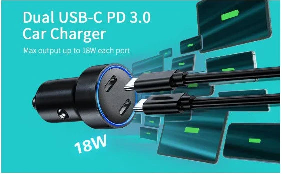 Choetech C0054 36W Dual Type-C Car Charger - GulfStore.com