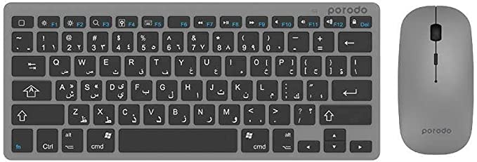 بورودو  - لوحة مفاتيح بورودو اللاسلكية والمحمولة بتقنية البلوتوث مع ماوس (إنجليزي / عربي) - رمادي