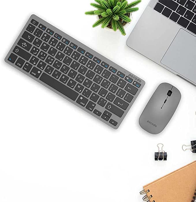 Porodo Wireless and Portable Bluetooth Keyboard with Mouse ( English / Arabic ) - Gray