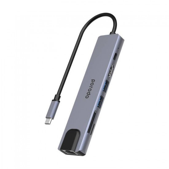 بورودو – موزع USB-C 7 في 1 ألومنيوم 4K HDMI PD بقوة 100 واط – رمادي