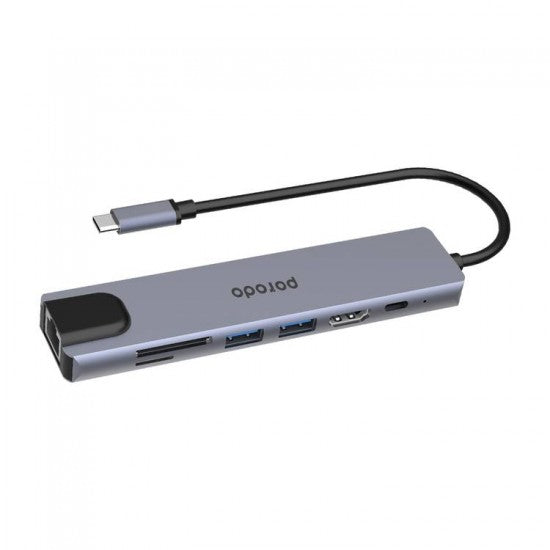 بورودو – موزع USB-C 7 في 1 ألومنيوم 4K HDMI PD بقوة 100 واط – رمادي