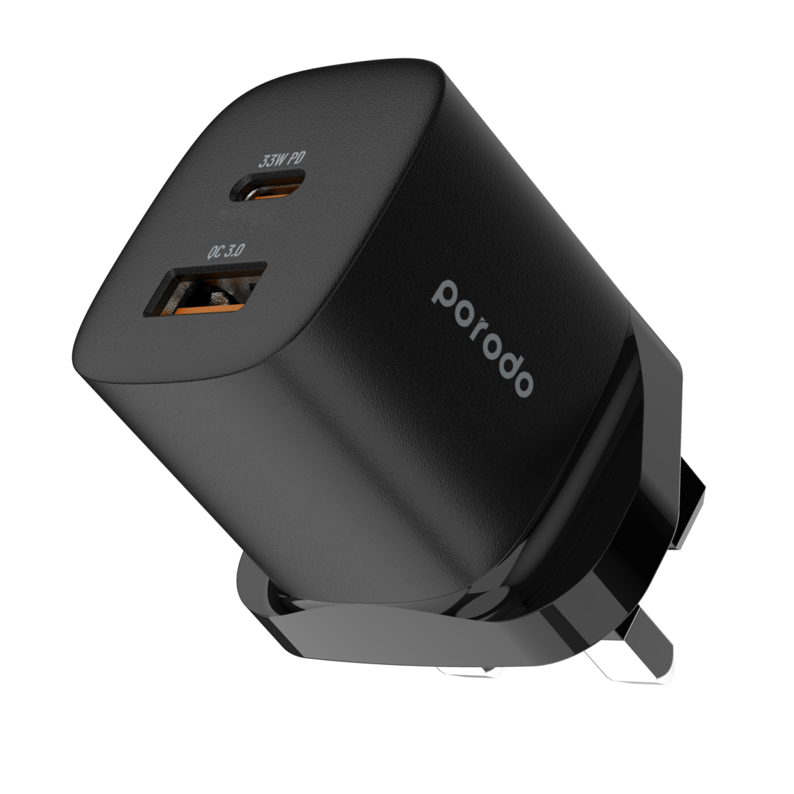 Porodo Quick Charger Power Adapter 33W PD GaN - Black