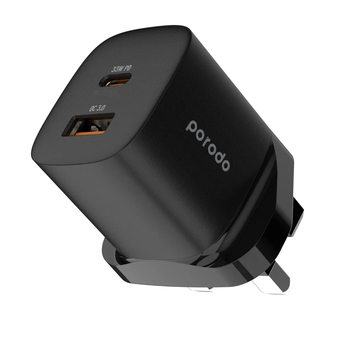 Porodo Quick Charger Power Adapter 33W PD GaN - Black - GulfStore.com