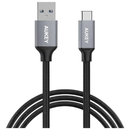 Aukey 2m USB-C to USB 3.0 Quick Charge 3.0 Performance Nylon Braided Cable - Black