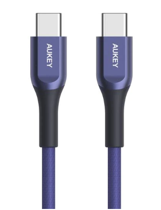 Aukey USB C To USB C 60W PD Quick Charge Kevlar Cable - 2M - Blue
