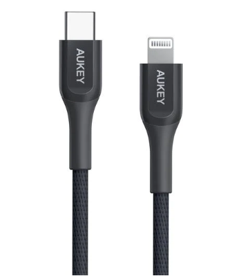 Aukey MFI 18W USB - C To Lightning Kevlar Cable - 2 Meter - Black