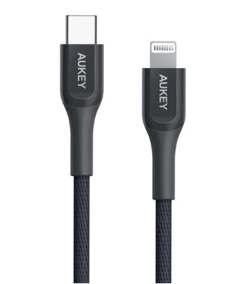Aukey MFI 18W USB - C To Lightning Kevlar Cable - 1.2 Meter - Black