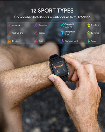 Aukey Smartwatch Fitness Tracker 12 Activity Modes IPX6 Waterproof - Black