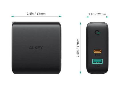 Aukey Adapter Dual-Port 30W PD Wall Charger with Dynamic Detect
