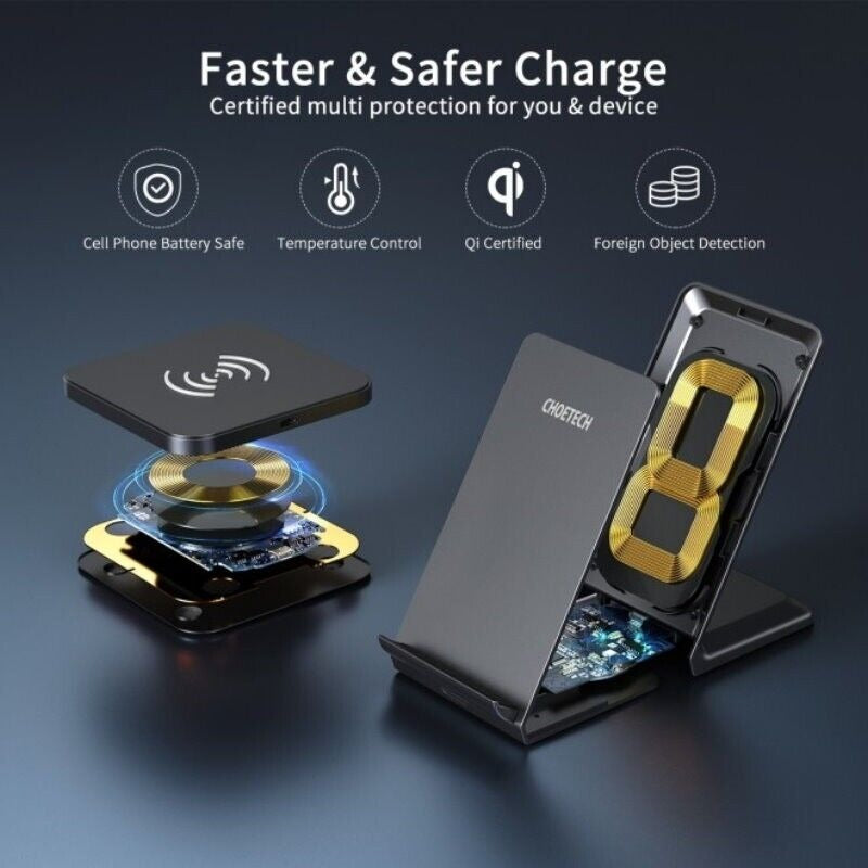 Choetech 10W Qi Wireless Charger Kit Phone Stand Black (T524-S) + 10W Qi Wireless Charger for Headphone Phone Black (T511-S)