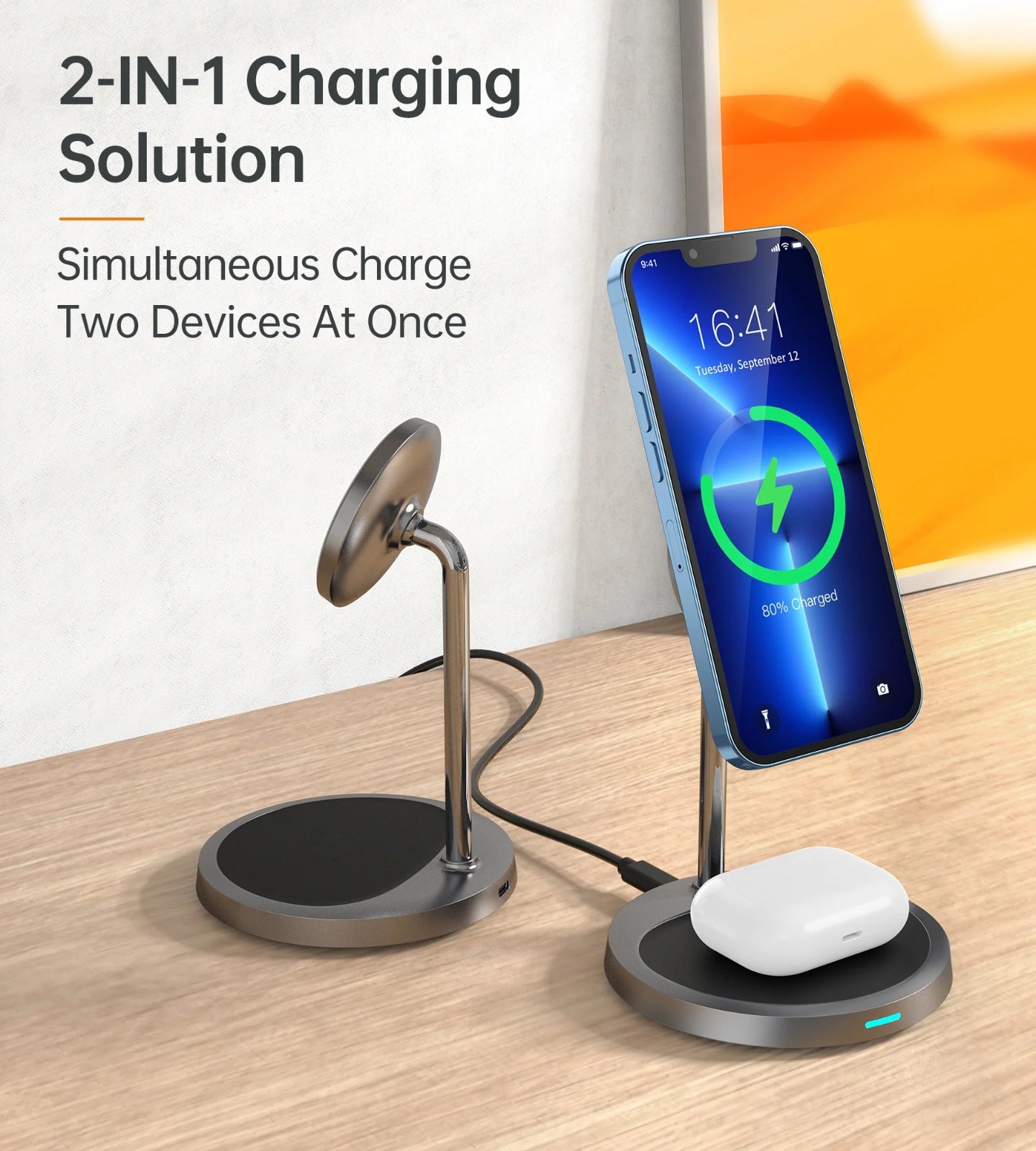 Choetech  2-in-1 Magnetic Wireless Charging Stand T575-F-SL – Gray