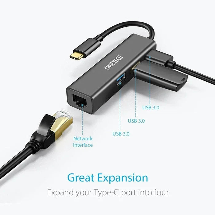 Choetech 4-in-1 USB-C Hub - Black - GulfStore.com