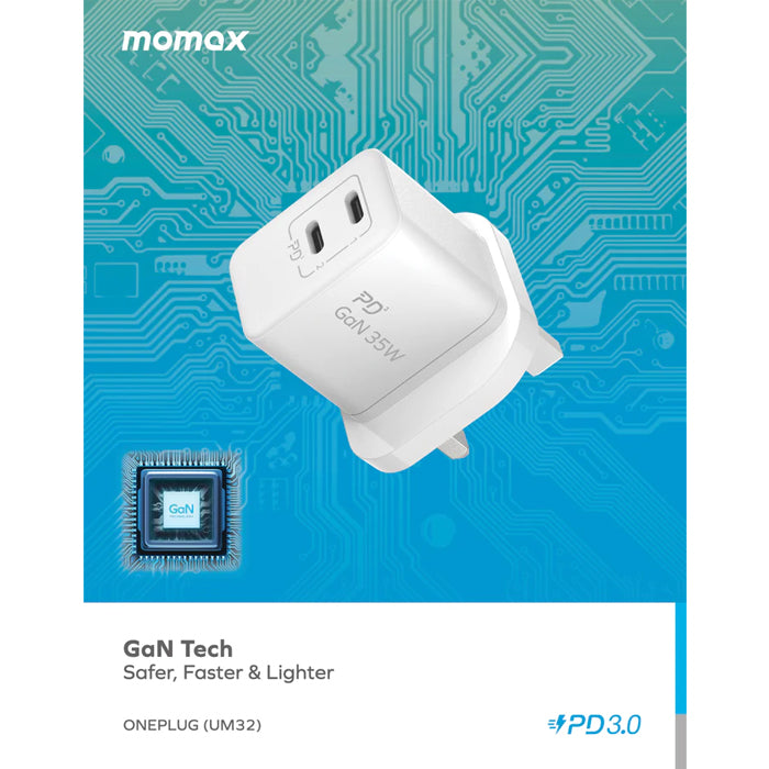 Momax ONEPLUG 35W 2-Port GaN Mini Charger - White