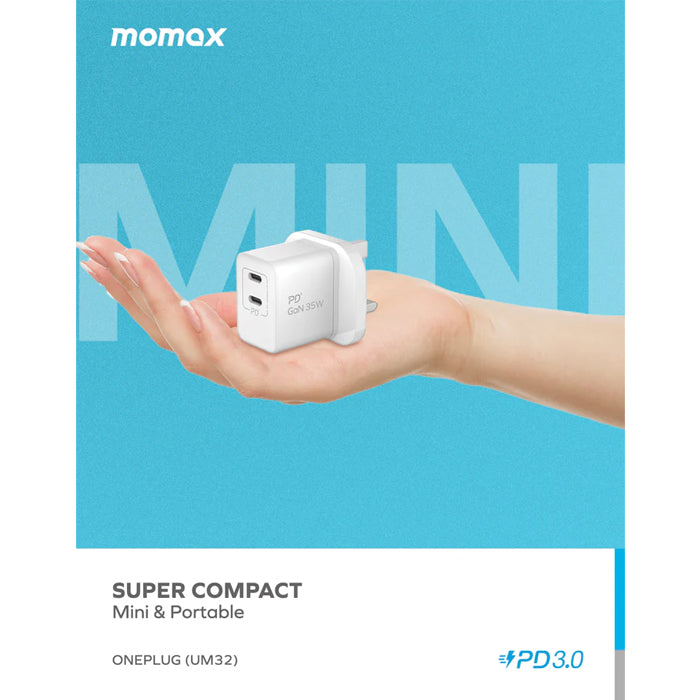 Momax ONEPLUG 35W 2-Port GaN Mini Charger - White