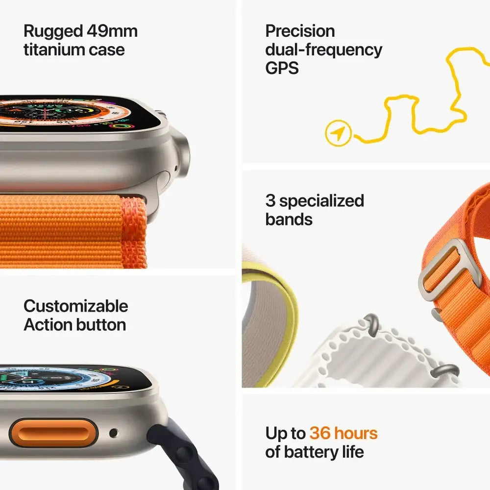 Apple Watch Ultra 49mm GPS+Cellular Titanium Case with Orange Alpine Loop - GulfStore.com