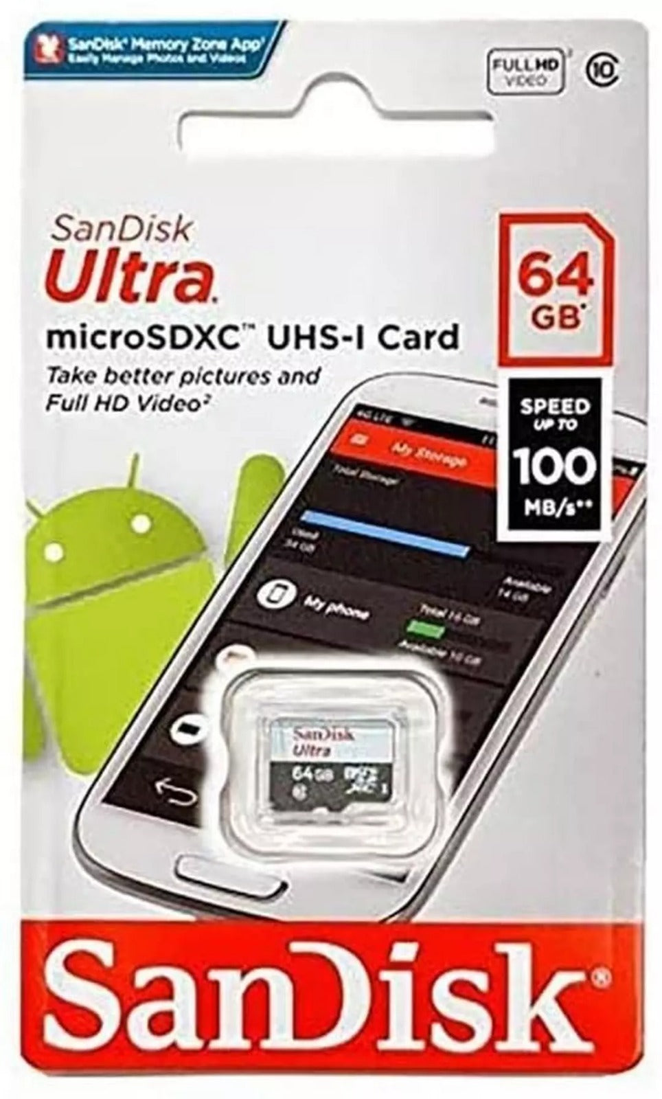 SanDisk 64GB Ultra SDSQUNR-064G-GN3MN microSDXC Memory Card C10 UHS-I , Speed Up to 100MB//S