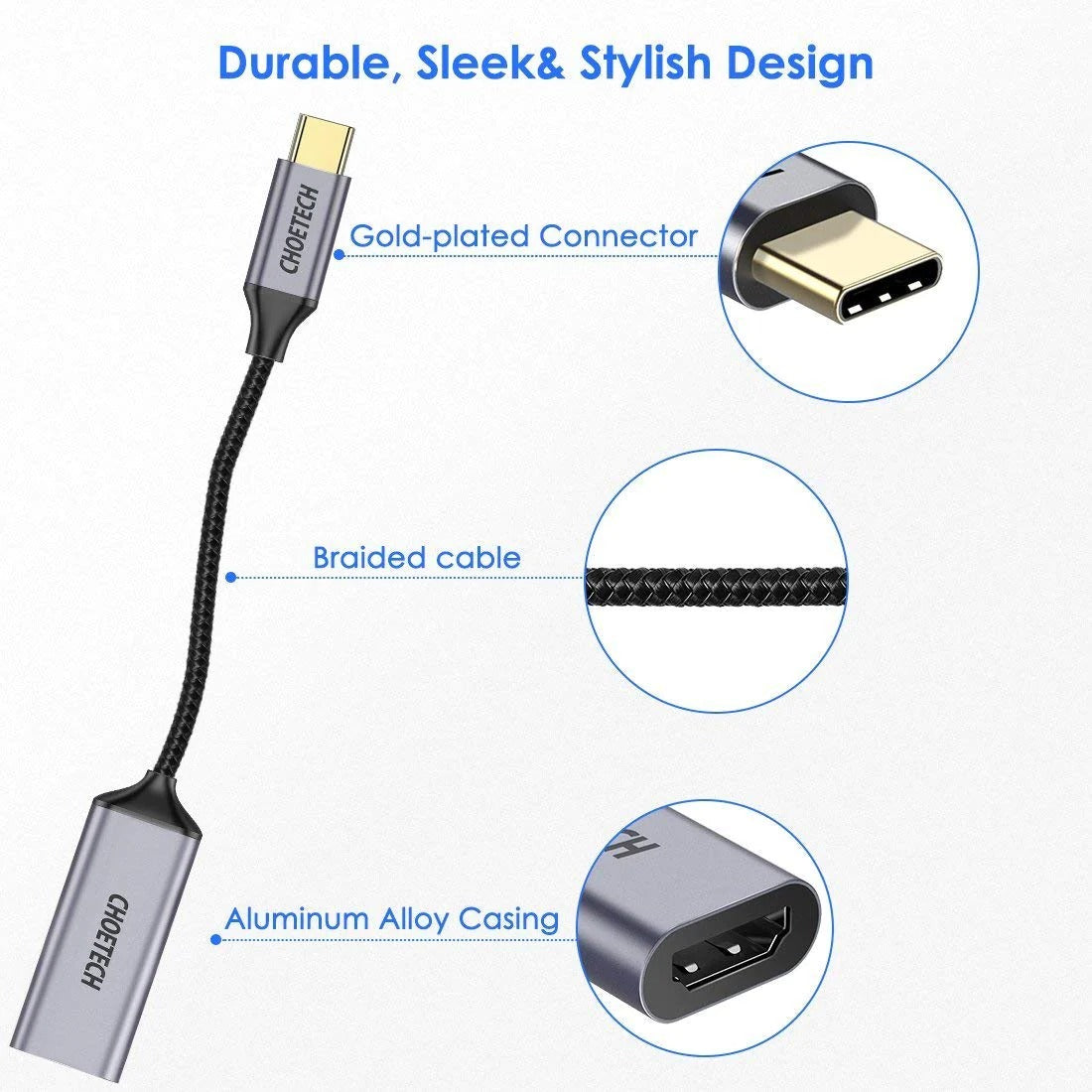 Choetech USB-C To HDMI Braided Cable Adapter