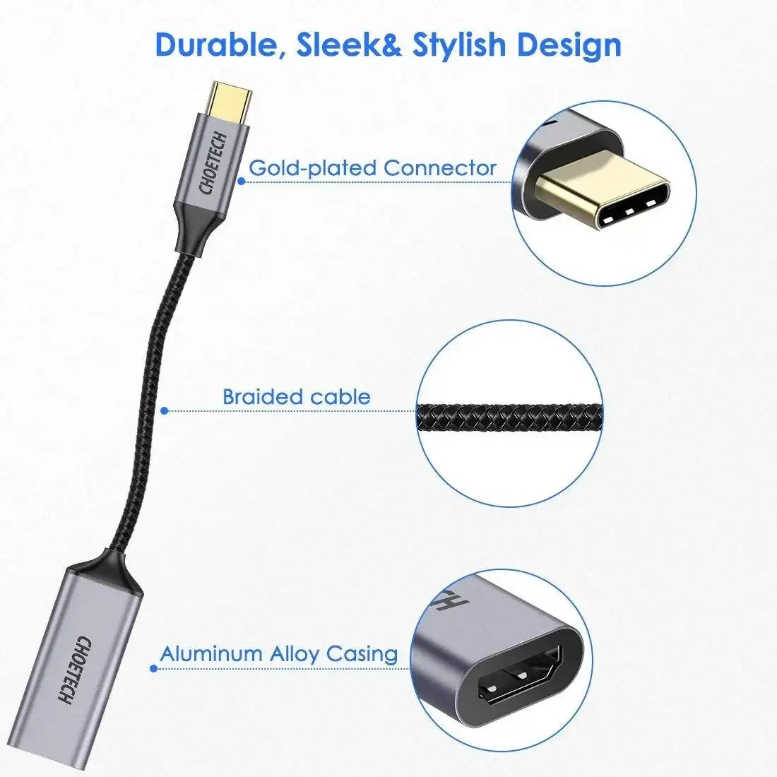 Choetech USB-C To HDMI Braided Cable Adapter - GulfStore.com